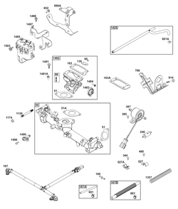 Throttle Body, And Fuel Supply Group Diagram and Parts List for 61E377-0140-J1 400000 - 699999 Briggs and Stratton Engine
